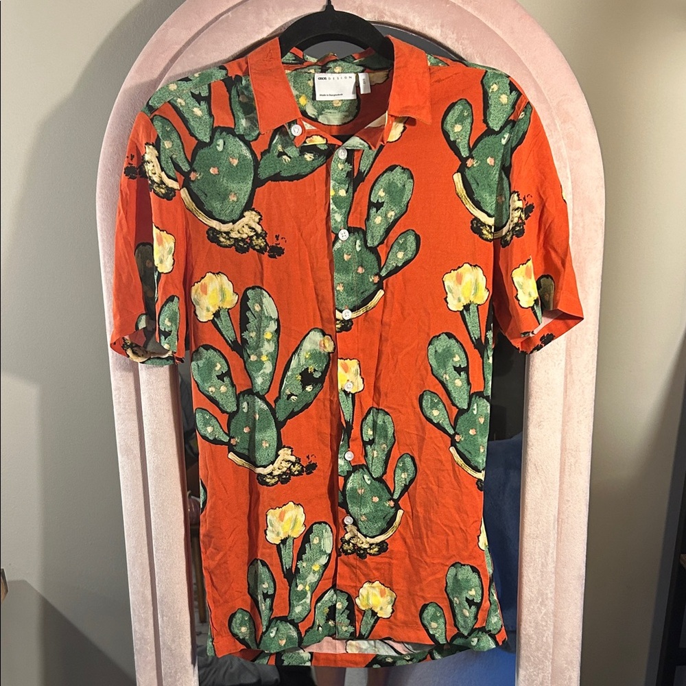 ASOS Vibrant Orange Cactus Print Shirt
